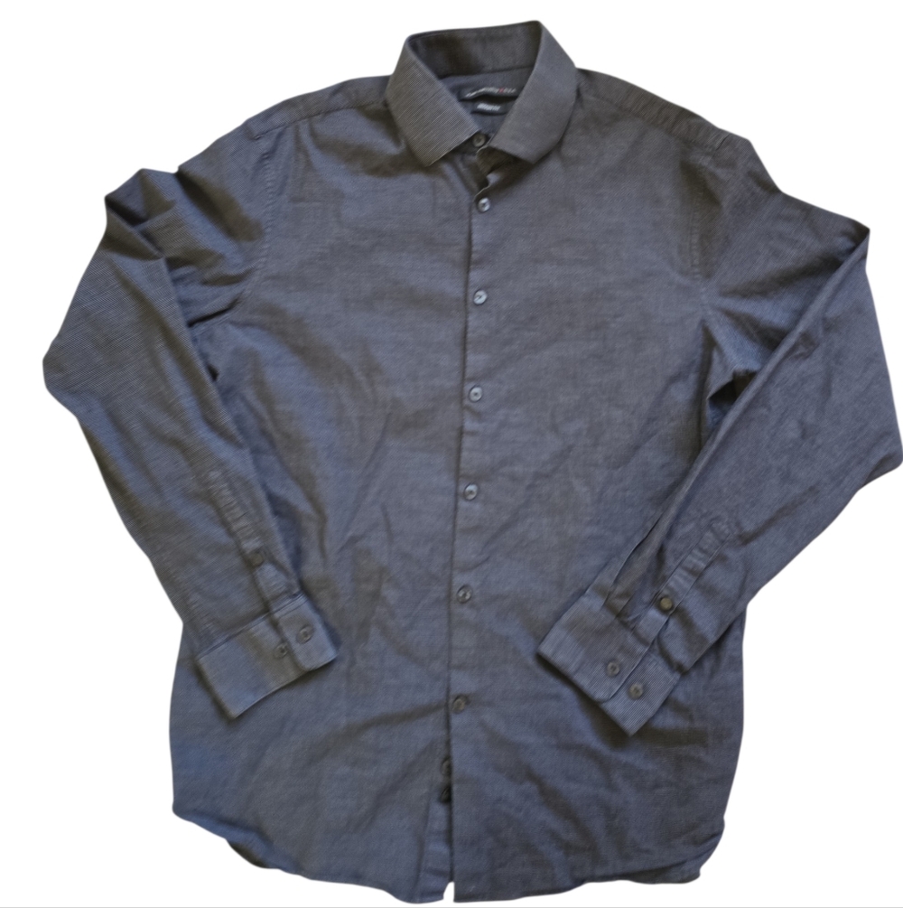 John Varvatos USA Button Down Shirt Men’s 16 L Black Micro Dot Modern Fit